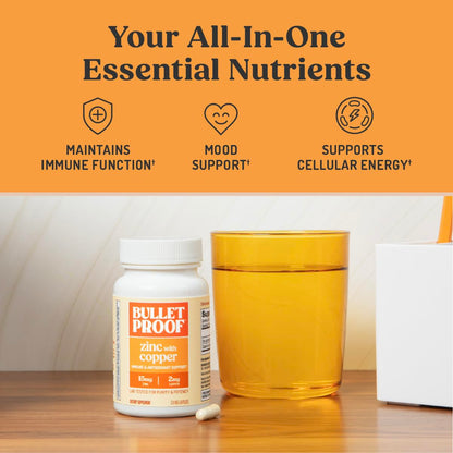 Bulletproof Zinc with Copper Capsules, 60 Count, Minerals and Antioxidant Supplement for Immunity and Mood