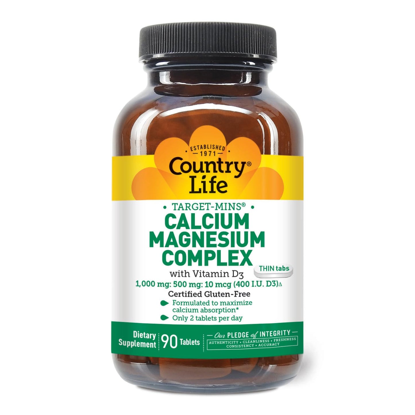 Country Life Target-Mins Calcium Magnesium with Vitamin D-Complex, 1000mg/500mg/10mcg, 240 Vegan Capsules, Certified Gluten Free, Certified Vegan