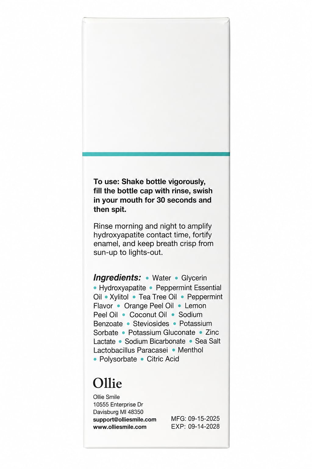 Ollie Arctic Mint Mouthwash, with 3% Hydroxyapatite, Alcohol-Free, 1 Pack