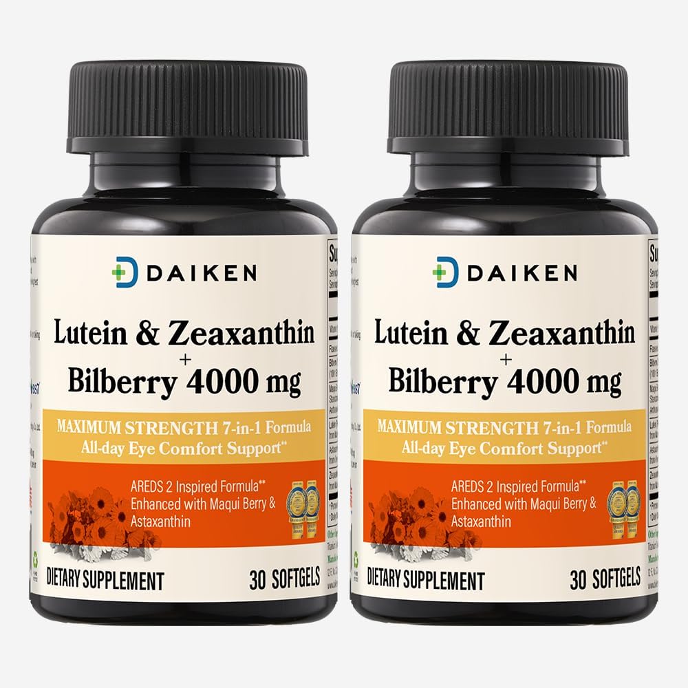 DAIKEN Lutein and Zeaxanthin Supplements, AREDS 2 Inspired Formula with Astaxanthin, Maqui Berry, Bilberry, Flaxseed Oil & Vitamin E, 30 Softgels (Pack of 2)