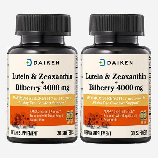 DAIKEN Lutein and Zeaxanthin Supplements, AREDS 2 Inspired Formula with Astaxanthin, Maqui Berry, Bilberry, Flaxseed Oil & Vitamin E, 30 Softgels (Pack of 2)