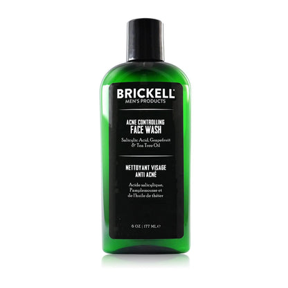 Brickell Men's Acne Face Wash for Men, Acne Face Wash to Cleanse Skin and Eliminate Acne, Clears Breakouts, With 2% Salicylic Acid, Hyaluronic Acid, and Tea Tree Oil, 6 Ounces