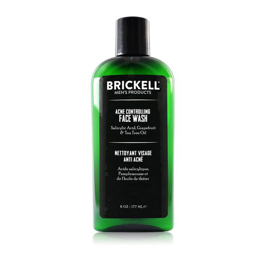 Brickell Men's Acne Face Wash for Men, Acne Face Wash to Cleanse Skin and Eliminate Acne, Clears Breakouts, With 2% Salicylic Acid, Hyaluronic Acid, and Tea Tree Oil, 6 Ounces