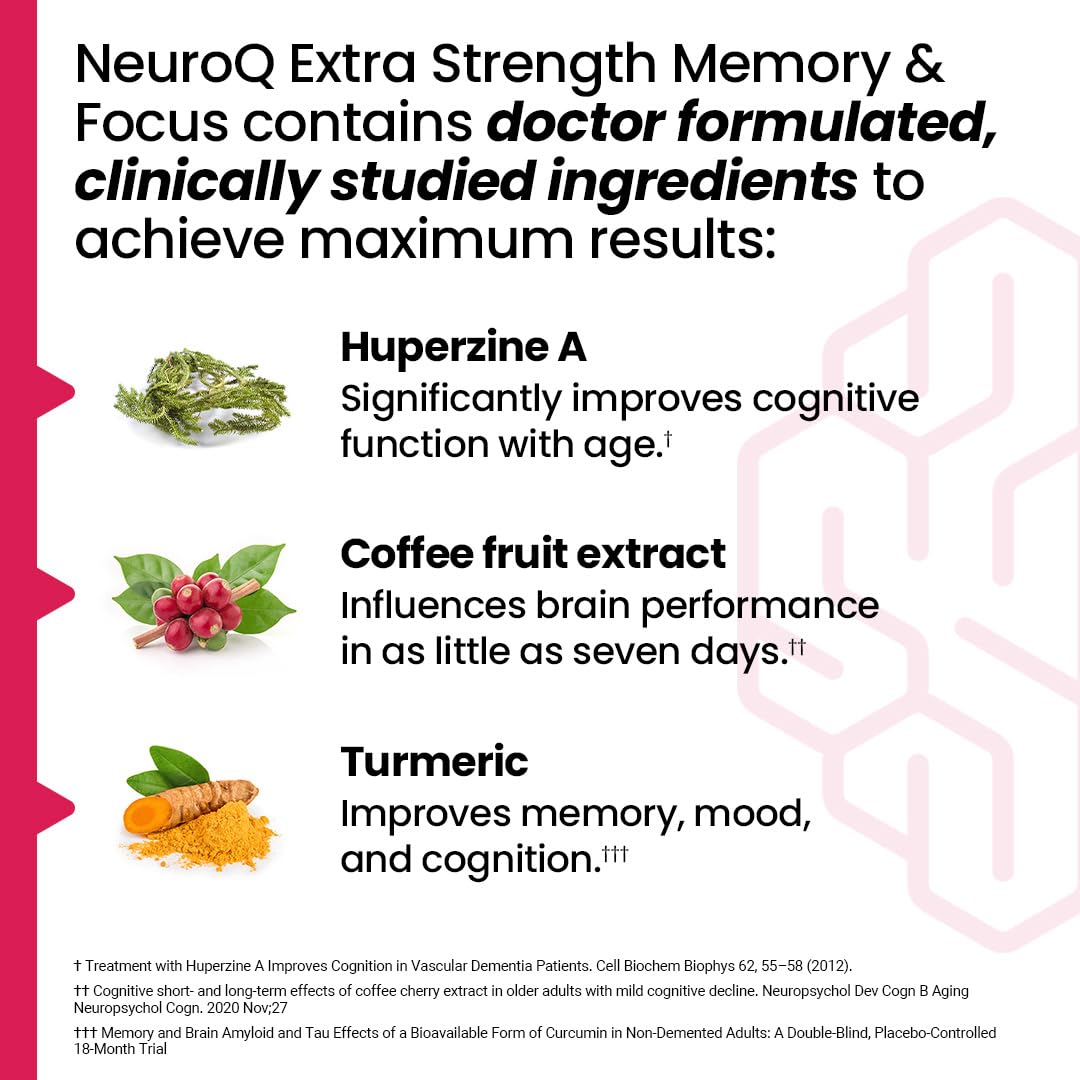NeuroQ Memory & Focus | Formulated by Neurologist Dr. Dale Bredesen | Addresses All 4 Causes of Cognitive Decline | Ginkgo Biloba, Phosphatidylserine, Gotu Kola, Coffee Fruit, Turmeric & Propolis