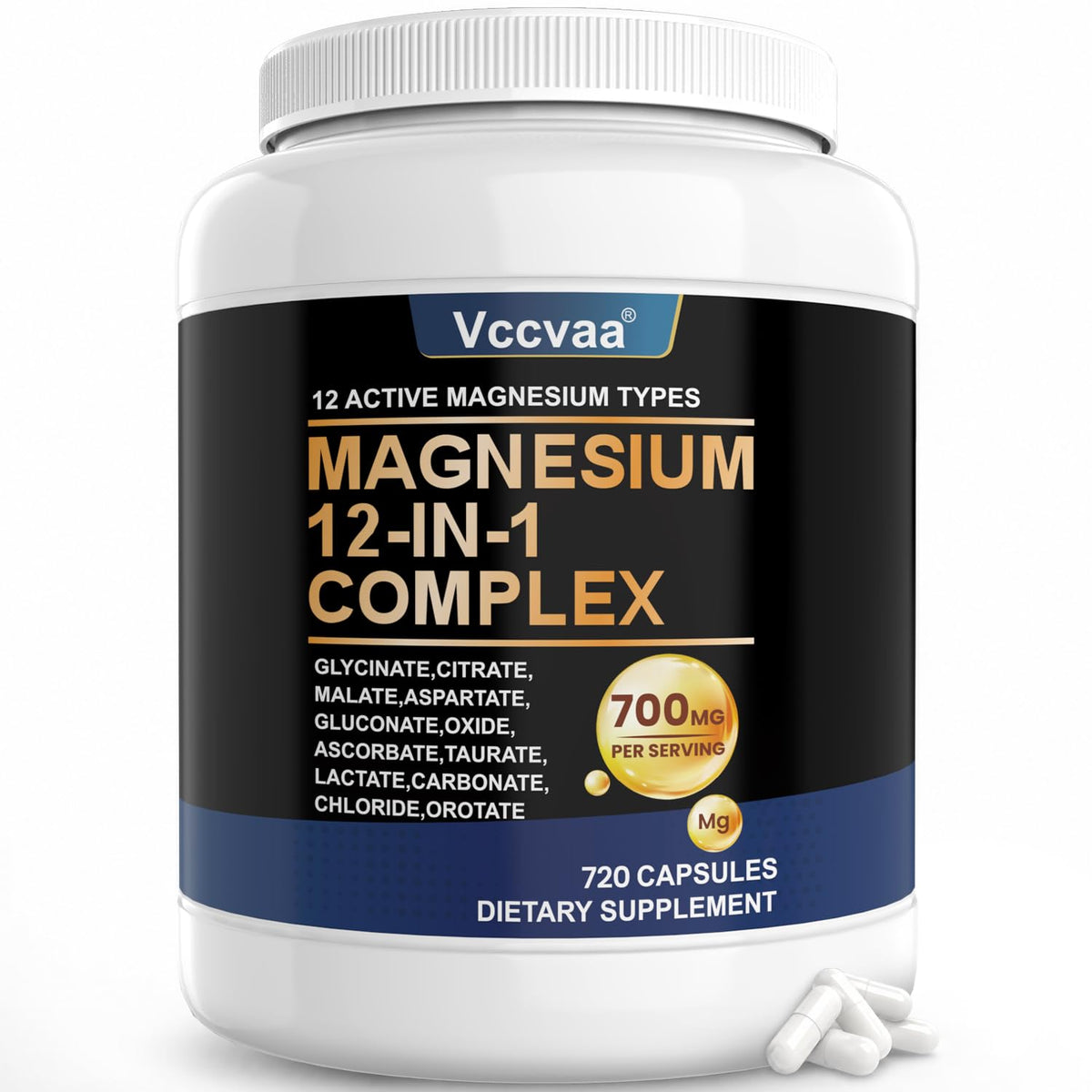 Magnesium Complex 700mg | 12-in-1 High Absorption Supplement | Glycinate, Citrate, Malate, Taurate & More | Sleep Support, Muscle Cramp Relief, Stress, Heart & Nerve Health | 120 Vegan Capsules