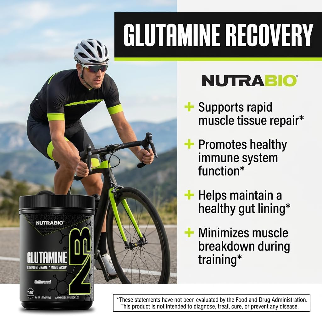 NutraBio Pure L-Glutamine Powder, 100 Servings L-Glutamine Supplement, Amino Acid, Pure Grade, Glutamina, Absolutely no Additives, Fillers or Excipients, Muscle Recovery Supplement - (500 Grams)