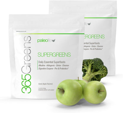365Greens Daily Essential Premium Superfood with 75 Minerals, Vitamins, Vegetables, Fruits and adaptogens. Green 7.4 oz (2)