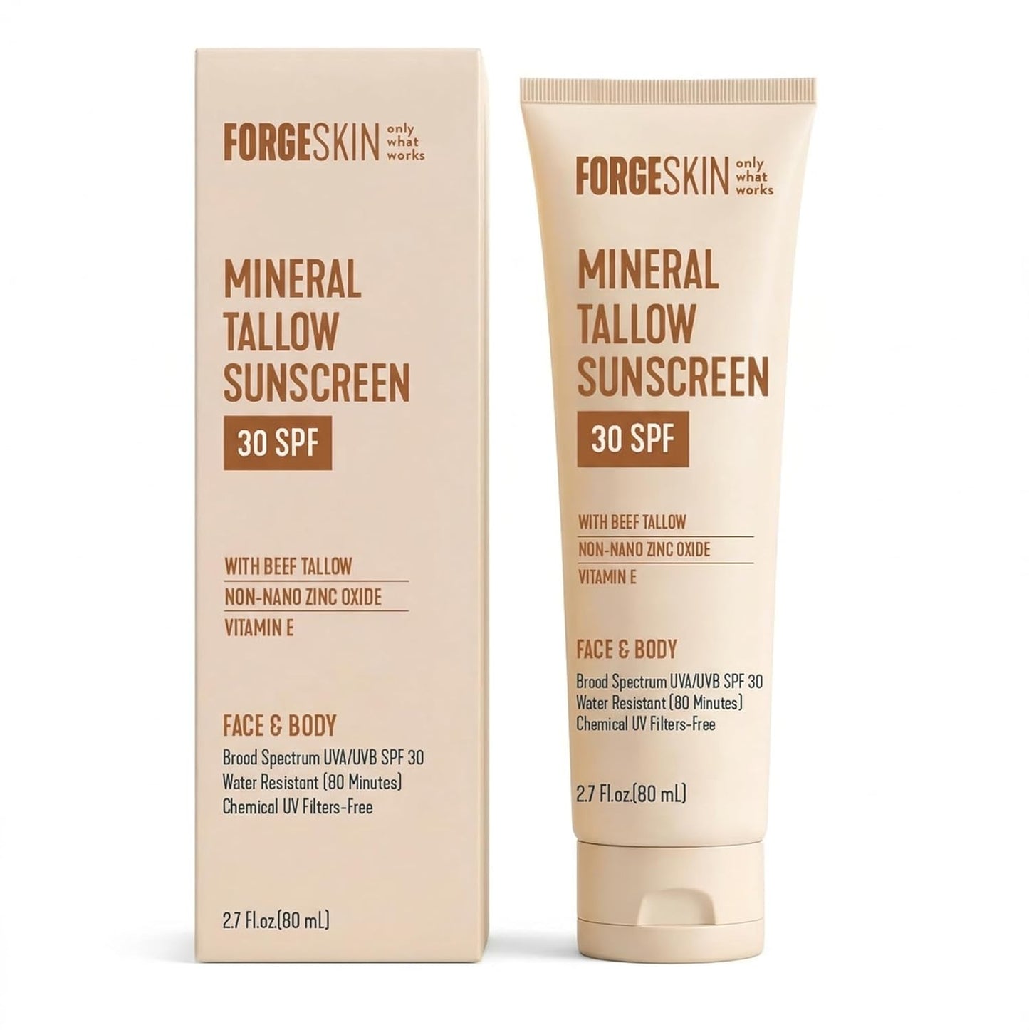 Forge Skin® Men's Anti-Aging Face Care Routine | Beef Tallow Balm Moisturizer + Nourishing Cleanser Exfoliating Face Wash + Hydration Wrinkle Defense Serum + Mineral Tallow Sunscreen SPF 30