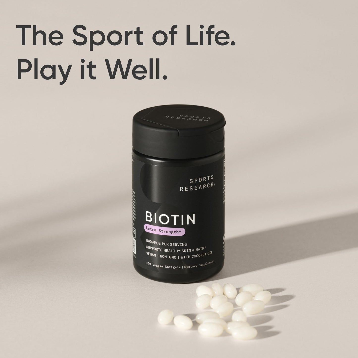 Sports Research® Biotin 10,000mcg with Organic Coconut Oil - Biotin (Vitamin B7) for Healthy Skin and Hair Support* - for Women and Men - Vegan, Non-GMO, Gluten & Soy-Free - 120 Veggie Softgels