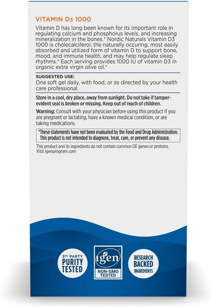 Nordic Naturals Vitamin D3 1000 IU, Orange - 120 Mini Soft Gels | Vitamin D3 supports healthy bones, positive mood & immune system function. Orange flavor mini soft gels. 120 servings