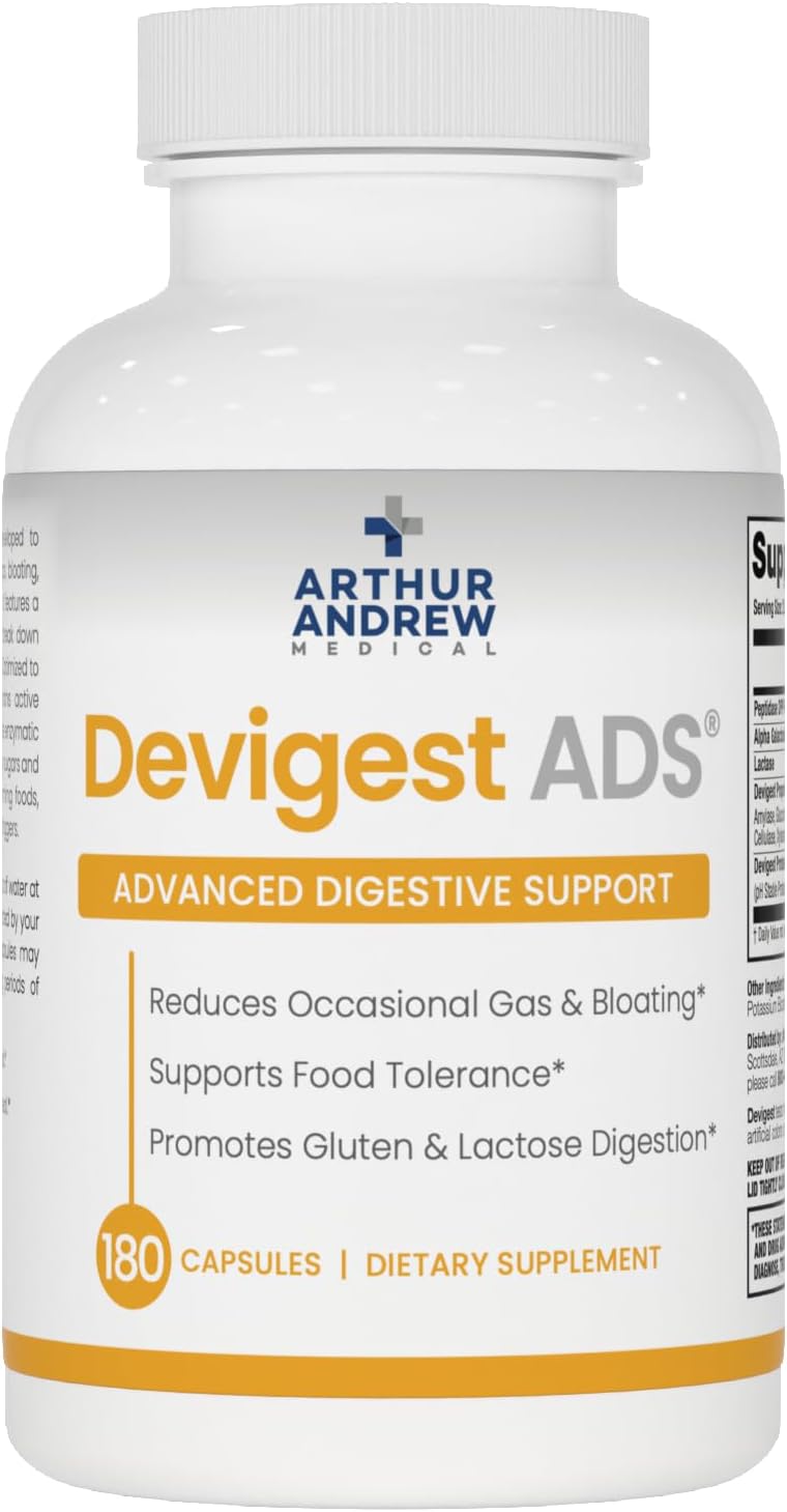 Arthur Andrew Medical - Devigest ADS, Advanced Digestive Support, Relief for Lactose Intolerance and Casein Sensitivities, Vegan, Non-GMO, 180 Capsules | Advanced Digestive Support, Relief For Lactose, Gluten, & Dairy Intolerance, & Casein Sensitivities,