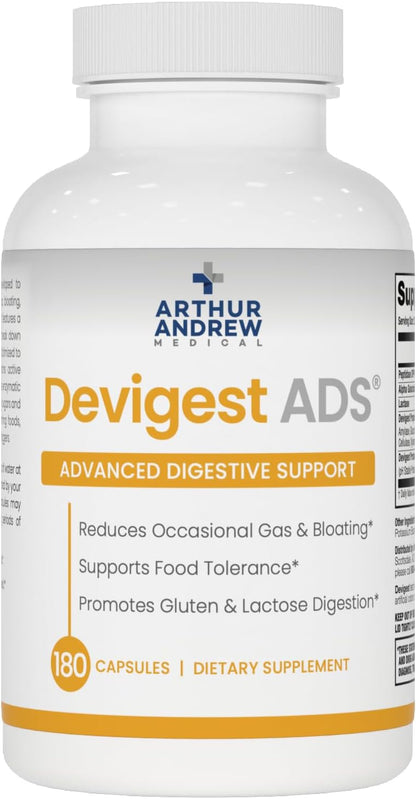 Arthur Andrew Medical - Devigest ADS, Advanced Digestive Support, Relief for Lactose Intolerance and Casein Sensitivities, Vegan, Non-GMO, 180 Capsules | Advanced Digestive Support, Relief For Lactose, Gluten, & Dairy Intolerance, & Casein Sensitivities,