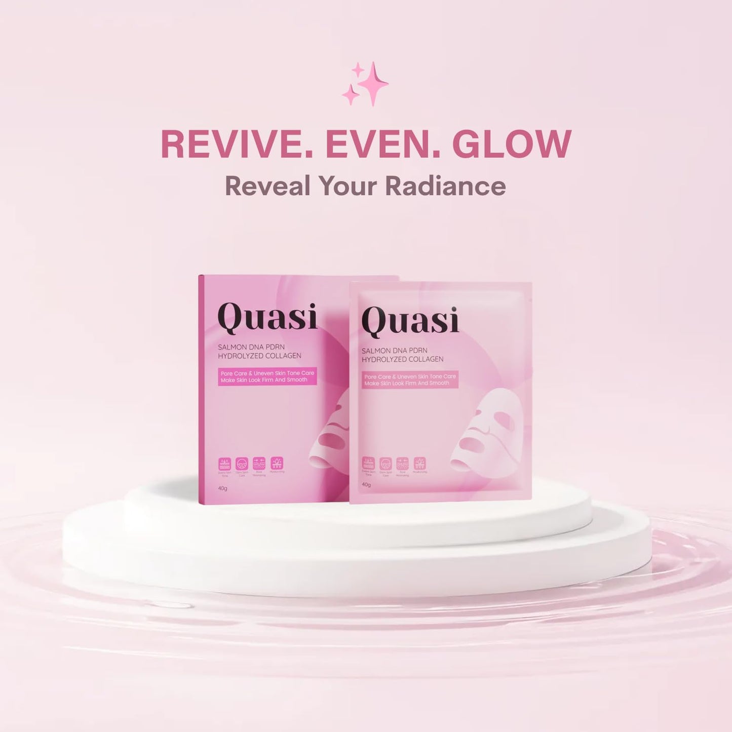 Quasi Salmon PDRN Collagen Mask – Korean Skin care Gel Face Mask for Hydration, Firming & Smoothing Skincare, Collagen Boost & Pore Care – 4 Masks, Non-Irritating, Natural Ingredients