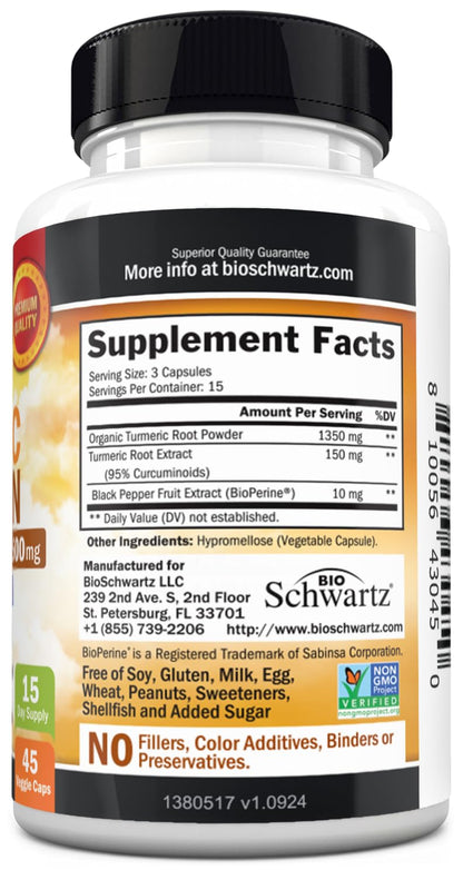 Turmeric Curcumin with Black Pepper Extract 1500mg - 180 Capsules