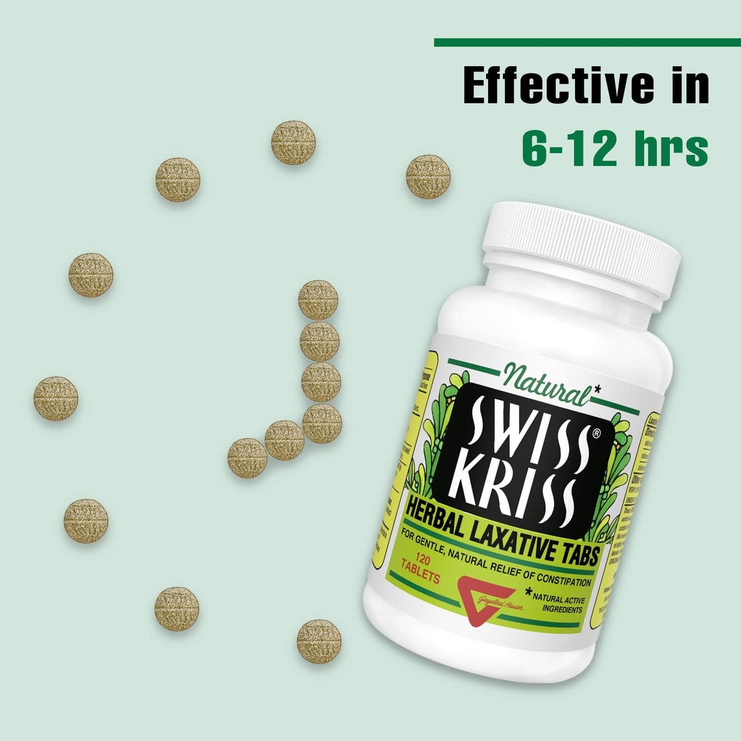Swiss Kriss Herbal Laxative Tablets, Gentle & Natural Laxatives for Constipation Relief for Adults & Children Over Age 6, Works in 6-12 Hours, Senna Laxative, 120 Tablets Total