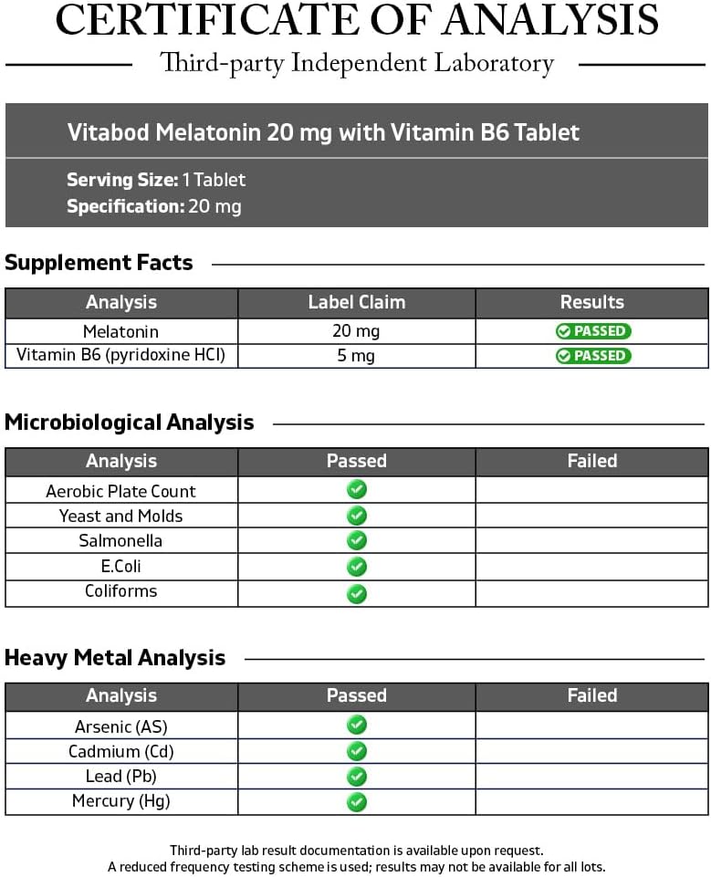 Vitabod Melatonin 20 mg Fast Dissolve Tablets with Vitamin B6, 240 Ct | Natural Berry Flavor, Sleep Support*, Non-GMO, Gluten Free, Made in USA