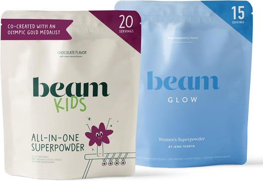 BEAM Glow & Kids Wellness Bundle, Hormone Support for Women with Inositol & Ashwagandha, Superfood Powder with Fruits & Veggies for Kids' Growth & Immune Health
