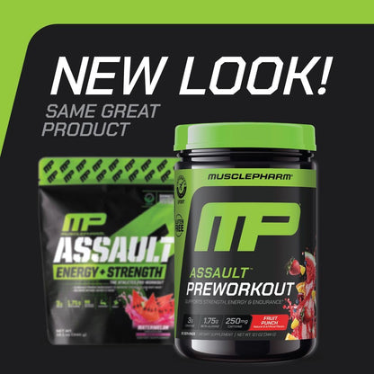 MusclePharm Assault Pre Workout Powder for Men & Women – Energy & Strength Boost Pre-Workout Supplements with Beta Alanine, Caffeine, Creatine & Betaine Anhydrous – 30 Servings, Fruit Punch Flavor