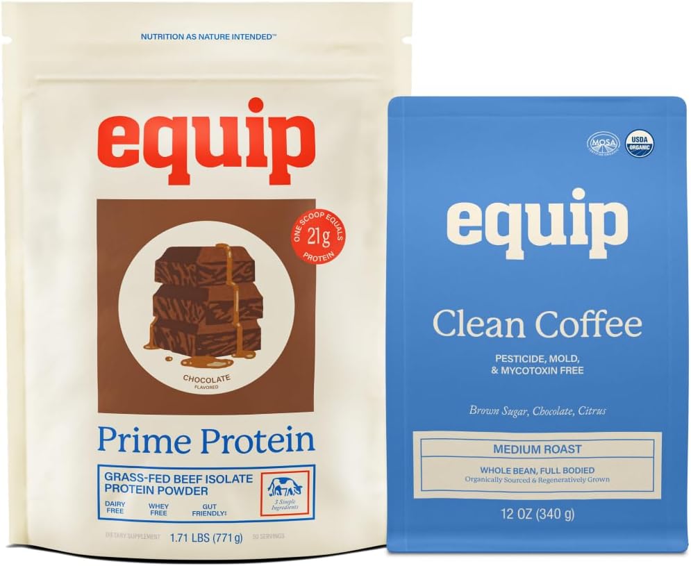 Equip Foods Prime Protein Powder Chocolate & Gold Standard Clean Coffee
