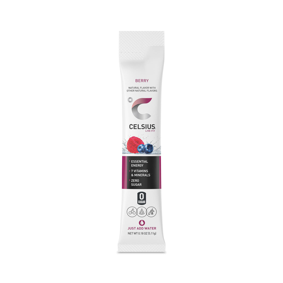 CELSIUS On-the-Go Powder Stick Packs, Zero Sugar (14 Sticks per Pack), Berry, 2.5 Ounce