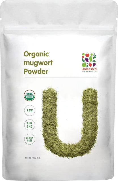 UNLEASH'D ORGANIC Organic Mugwort Powder 16 oz 100% Pure and Organic Green Superfood Promotes Qi and Blood Circulation