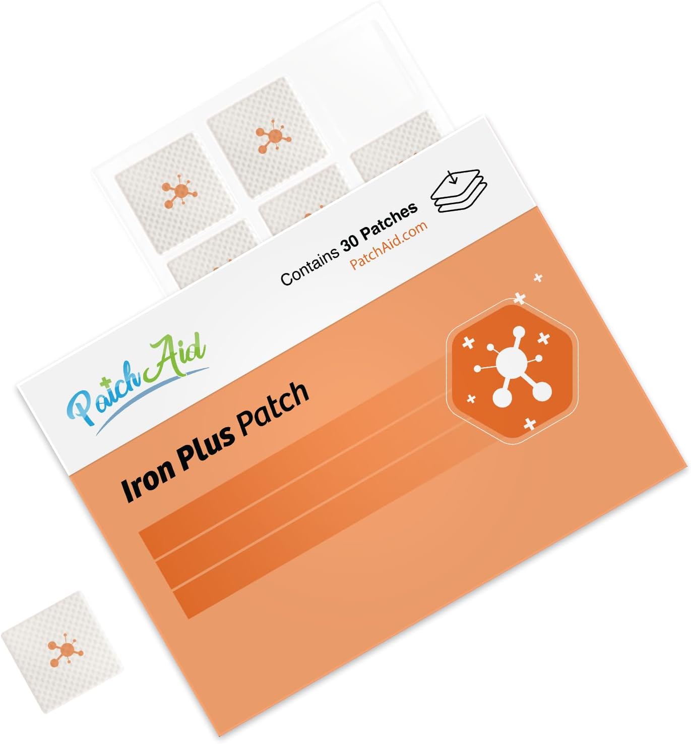 PatchAid Iron Plus Topical Patch | 50mg Iron with C & A (Beta-Carotene) for Energy Support, Non-Constipating Formula, 8-Hour Wear & Slow Release, 30 Day Supply