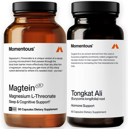 Momentous Magtein Magnesium L-Threonate 145mg, Tongkat Ali for Men and Women Supplement for Health & Wellness, Hormone, Energy & Mood Support - Root Extract Powder, Cognitive Function & Rest Support