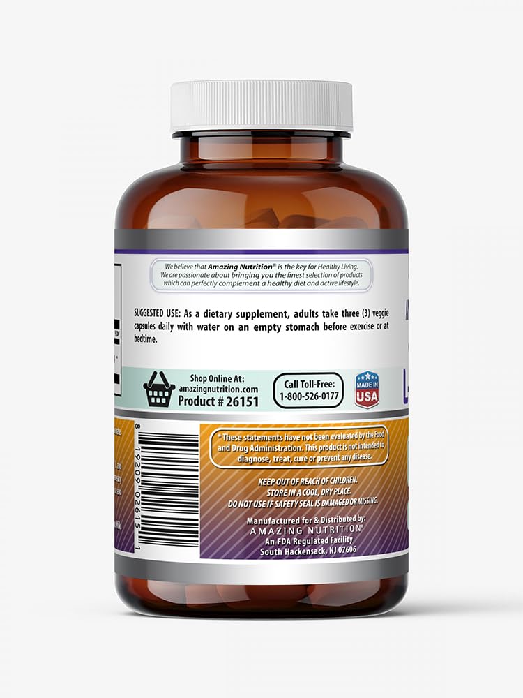Amazing Formulas L-Ornithine 1500 Mg Per Serving Veggie Capsules Supplement | Non-GMO | Gluten Free | Made in USA (120 Count)