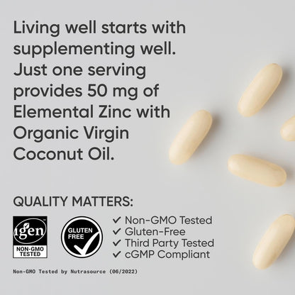 Sports Research High Potency Zinc Picolinate 30mg with Organic Coconut Oil | Highly Absorbable Zinc Supplement for Healthy Immune & Enzyme Function - Non-GMO Tested & Gluten-Free (90 Liquid Softgels)