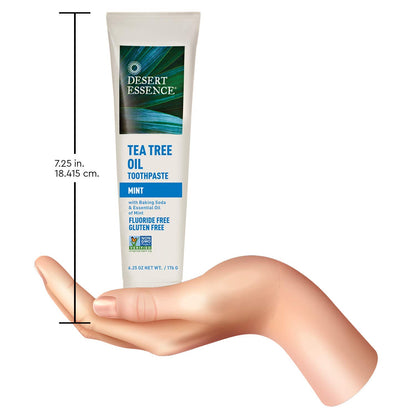 Desert Essence Tea Tree Oil Toothpaste - Mint - 6.25 Ounce - Refreshing Taste - Deep Cleans Teeth & Gums - Helps Fight Plaque - Sea Salt - Pure Essential Oil - Baking Soda - Promotes Healthy Mouth