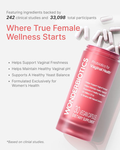 Vaginal Health Probiotics - 20B CFU with Cranberry - 30 CT | pH Balance, Yeast, Odor Control Supplement - 6 Authentic Strains with Natural Cranberry for Urinary & Gut Health