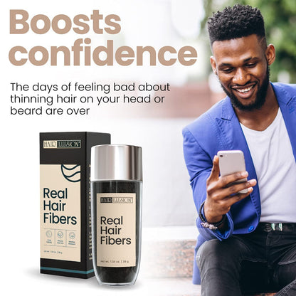 Hair Illusion 100% Natural Human Hair Fibers Not Synthetic for Men and Women, Premium Hair Building Formulation, Large, 38 g Bottle, Jet Black