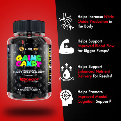 ALPHA LION Gains Candy, Supplement Pills that Support Weight Loss, Appetite Suppressant, Keto-Diet Friendly, Decrease Body Fat, Upgrade Energy & Workout Performance, 60 Capsules (MitoBurn®)