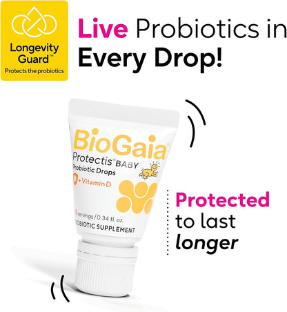 BioGaia Baby Probiotic Drops + Vitamin D | Colic & Gas Relief | 50 Servings | Pediatrician-recommended | Ease Crying, Fussing, Colic, Gas, Spit-ups & Occasional Constipation + Vit D | Safe for Newborns