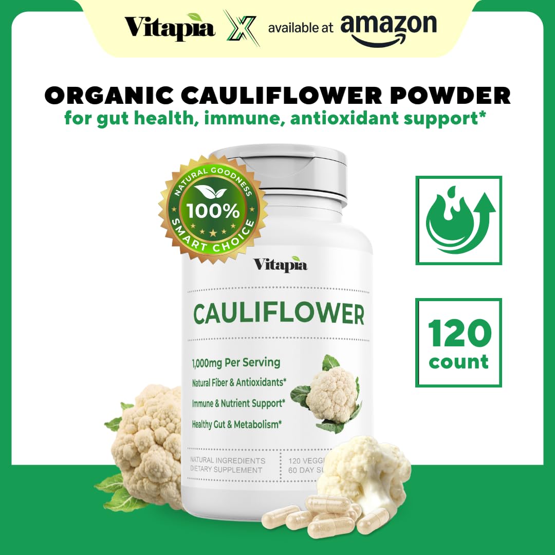 Vitapia Organic Broccoli Sprout & Broccoli Extract for Sulforaphane, Antioxidant, Brain, Skin, Heart Health Support - 120 Veggie Capsules - Non-GMO, Gluten-Free, Vegan-Friendly Supplement