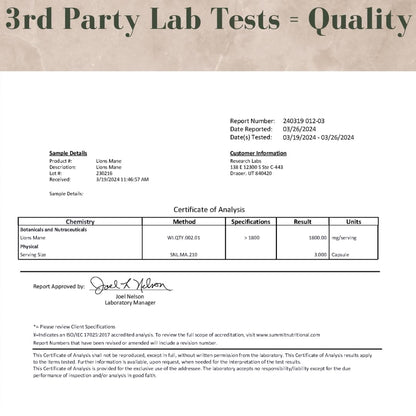 Research Labs Organic Lions Mane Supplement Capsules, 2 Fer 1 Ad - 240 Capsules w/Patent Litropane™ Immune System Booster Nootropic Brain Support Mushroom Supplement. Concentrated & Purified Extract