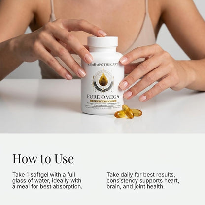 Pure Omega 3 Fish Oil 1200mg - EPA 432mg DHA 288mg - Heart, Brain & Joint Support - Lemon Flavored, Non-GMO, Gluten Free - 60 Softgels