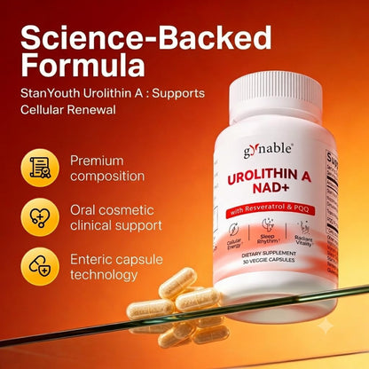 Gynable Urolithin A Supplement with NAD+ | Trans-Resveratrol & PQQ| 4-in-1 Complex Cellular Energy & Muscle Strength,Longevity Supplement for Sleep and Healthy Aging - Made & Tested in USA (1)