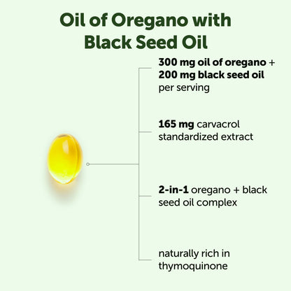 Micro Ingredients Oil of Oregano Softgels, 300 Count | 2 in 1 Formulated with Black Seed Oil | 4X Strength Carvacrol & Thymoquinone | Plant Based, Non-GMO