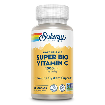 SOLARAY Super Bio Vitamin C 1000mg, Buffered, Two-Stage Timed Release with Bioflavonoids, Immune Support Supplement, High Absorption, Vegan, 60-Day Guarantee – 250 VegCaps