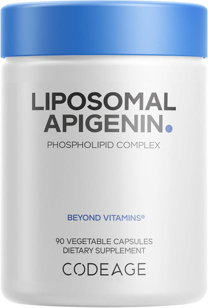 Codeage Liposomal Apigenin Supplement, Chamomile Extract, 90 Capsules | NSF Certified - Liposomal apigenin capsules, botanical calm from chamomile, with phospholipid complex.