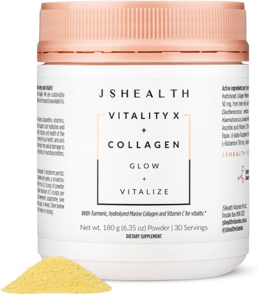 JSHealth Marine Collagen Powder for Women. 3g Hydrolyzed Collagen with Vitamin C, E, Astaxanthin. 10 Beauty Ingredients. Citrus Tropical Flavor (30 Servings)