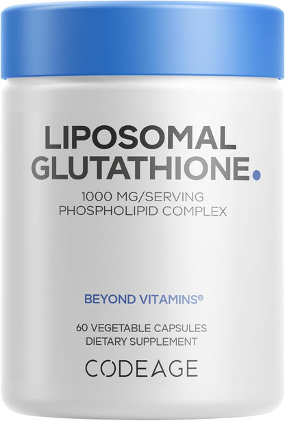 Codeage Liposomal Glutathione 1000 mg Supplement, High-Potency Reduced L-Glutathione - Liposomal Delivery - Phospholipids - Non-GMO, Gluten-Free - 60 Capsules