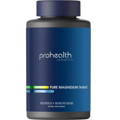 ProHealth Pure Magnesium Taurate, 160mg per Serving | Optimal Bioavailability Supplement for Healthy Aging | Supports Brain, Heart, and Muscle Health | Third-Party Tested for Quality | 180 Capsules