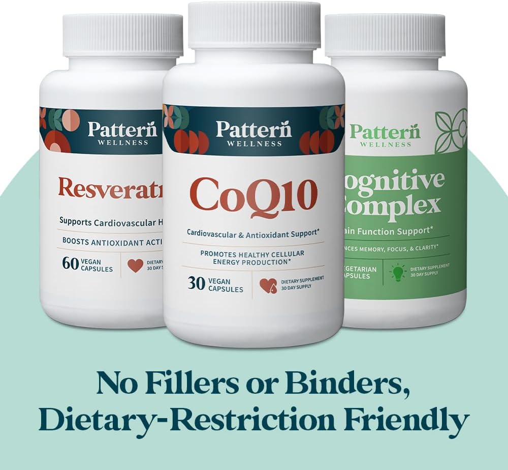 Pattern Wellness Healthy Aging Bundle - CoQ10, Resveratrol, Cognitive Complex - Promotes Timeless Health & Wellness - 3 Pack, All-Natural, Vegan-Friendly Formulas