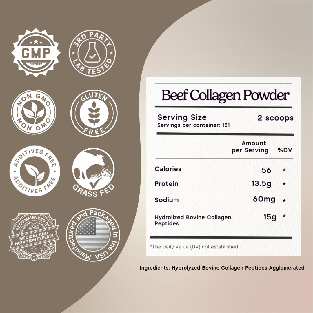 Grass-Fed Agglomerated Hydrolyzed Collagen Peptides 1.5 lb. Anti-Aging Protein for Healthy Hair, Skin & Joints. Paleo Friendly, GMO and Gluten Free, Pasture-Raised Bovine.