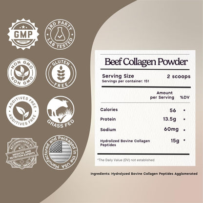 Grass-Fed Agglomerated Hydrolyzed Collagen Peptides 1.5 lb. Anti-Aging Protein for Healthy Hair, Skin & Joints. Paleo Friendly, GMO and Gluten Free, Pasture-Raised Bovine.