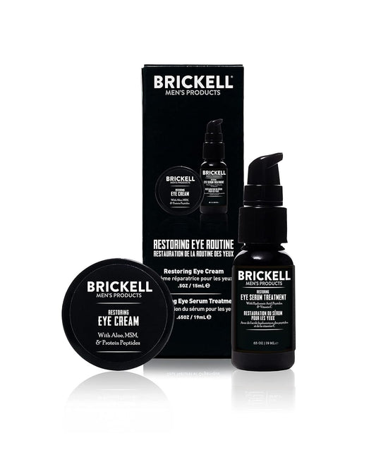 Brickell Men's Restoring Eye Routine for Men, Eye Cream and Serum for Men, With Aloe, Peptides, and Hyaluronic Acid, Unscented, Men's Skin Care Gift Set