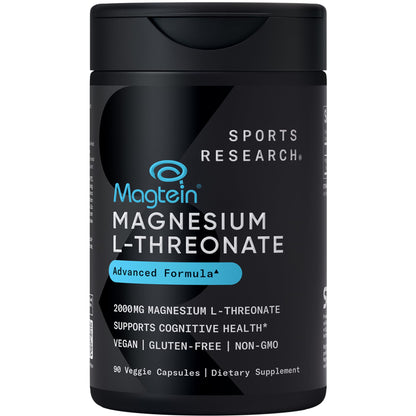 Sports Research® Magnesium L-Threonate Capsules 2000mg - High-Absorption Magtein® for Enhanced Brain Health, Memory, Focus & Restful Sleep Support - Vegan · Non-GMO · Gluten Free - 90 Count