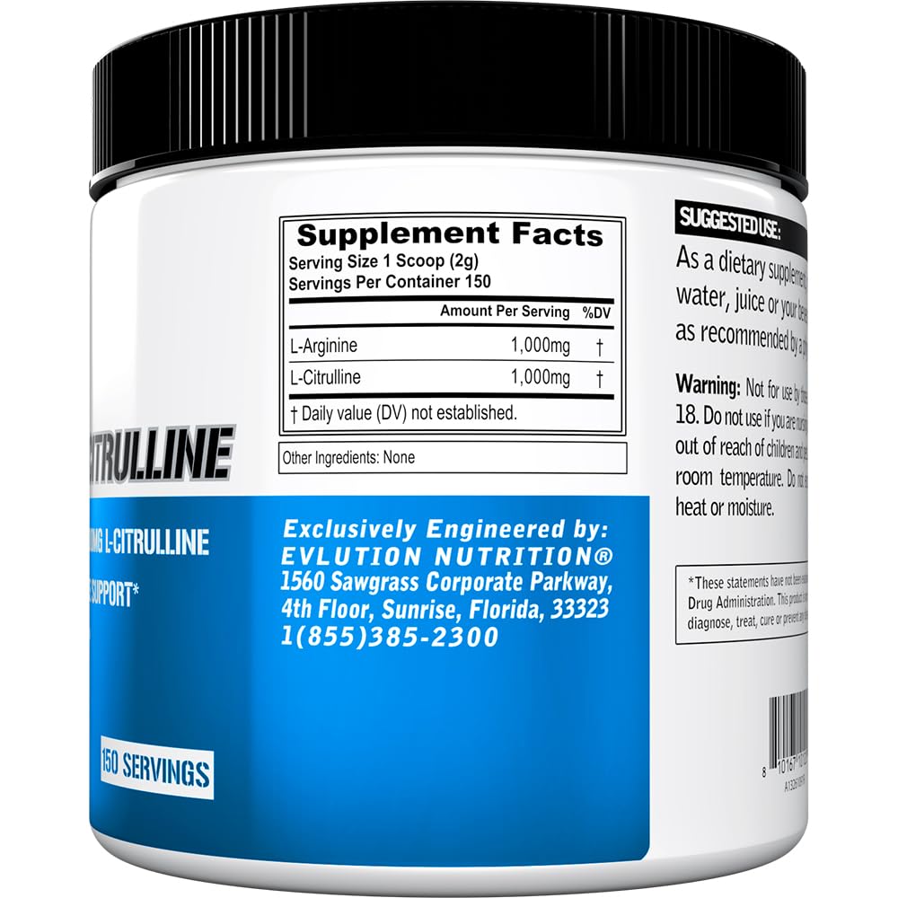 L Arginine L Citrulline Powder - Invigorating Nitric Oxide Powder with Ideal 1:1 Ratio L-Citrulline & L-Arginine 1000mg Each Per Serving for Enhanced Pumps Energy & Stamina (Unflavored, 75 Servings)